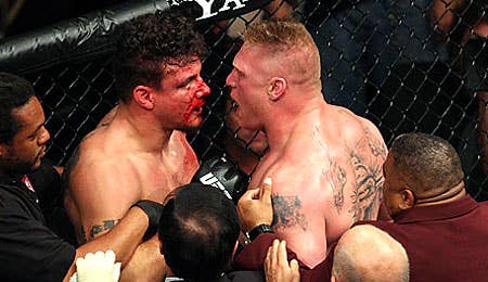 Frank Mir and Brock Lesnar at UFC 100