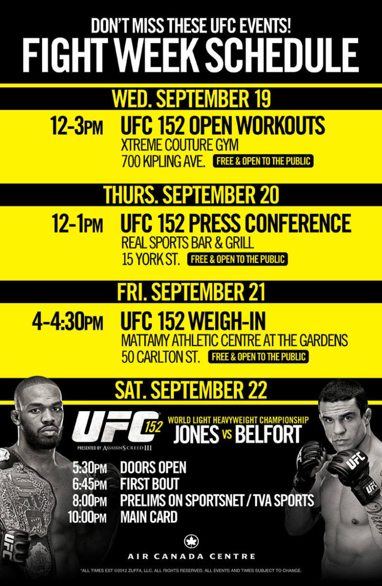 UFC 152 Jones vs. Belfort Fight Week Fan Schedule UFC